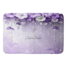Purple Flowers with Dangling Pearls Bath Mat