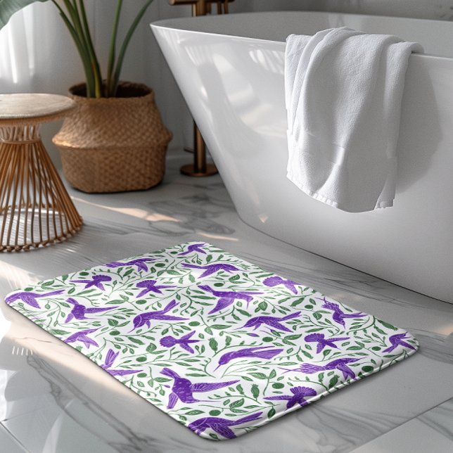 Alfombrilla De Baño Purple hummingbirds with green flowers & leaves (Subido por el creador)