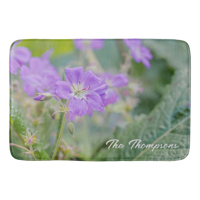 Alfombrilla De Baño Purple Lilac Geranium Wildflower Foto Botánica (Anverso)