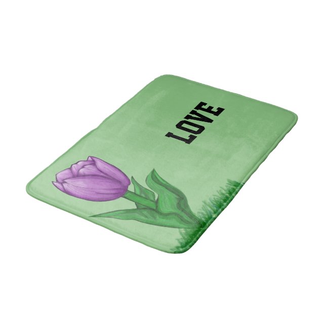 Alfombrilla De Baño Purple Tulip Floral Sage Green Love (Angular)