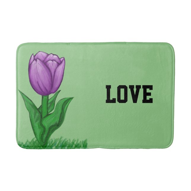Alfombrilla De Baño Purple Tulip Floral Sage Green Love (Anverso)