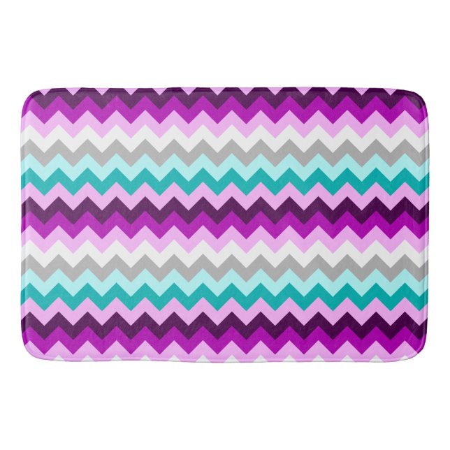 Alfombrilla De Baño Purple White Teal Chevrons Large Bath Mat (Anverso)