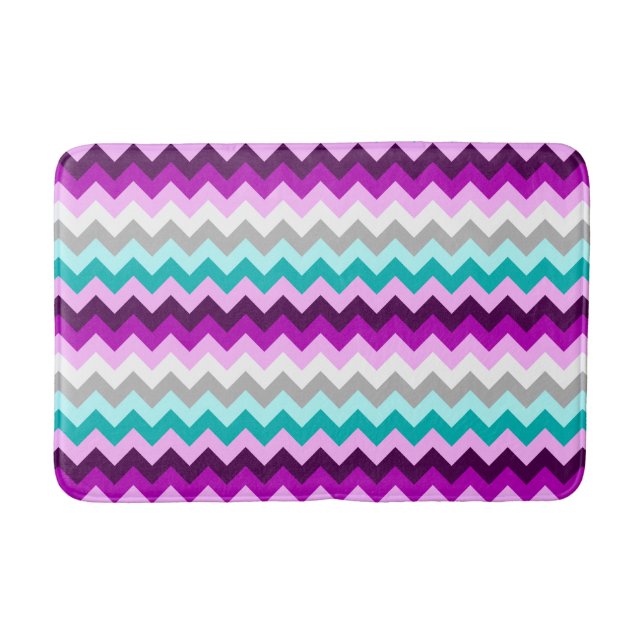Alfombrilla De Baño Purple White Teal Chevrons Medium Bath Mat (Anverso)