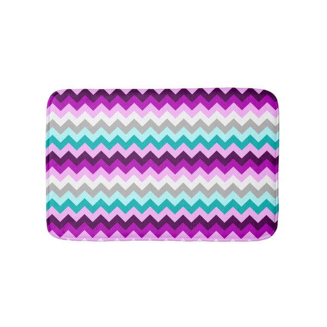 Alfombrilla De Baño Purple White Teal Chevrons Small Bath Mat (Anverso)