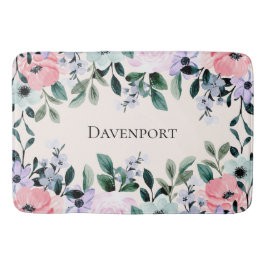 Alfombrilla De Baño Púrpura rosa y acuarela floral verde