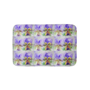 Alfombrilla De Baño Púrpura Viola Watercolor Pansy floral Bath Mat