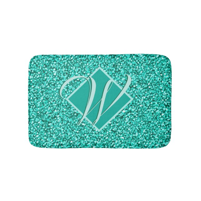 Alfombrilla De Baño Purpurina azul Sparkle Glam Turquoises Monogramado (Anverso)