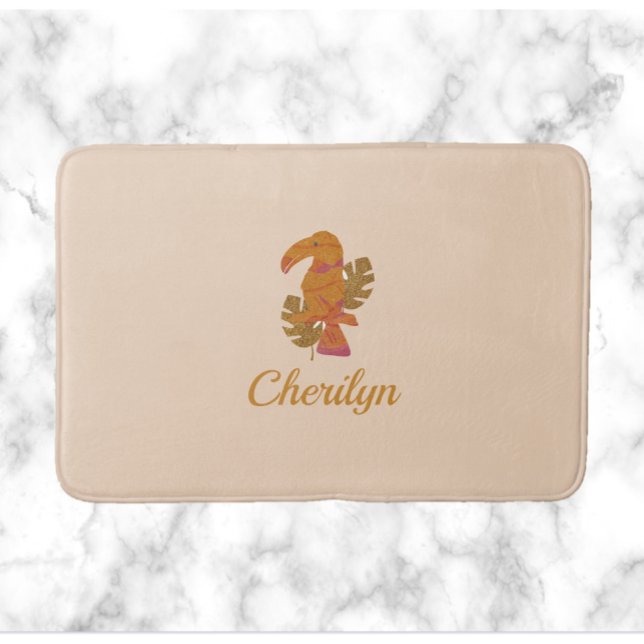 Alfombrilla De Baño Purpurina bonito rosa y dorada Ave trópica (Subido por el creador)