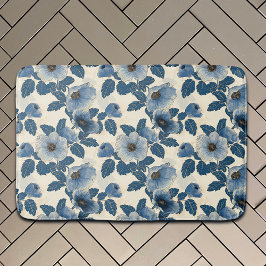 Alfombrilla De Baño Purpurina de oro floral azul Ukiyo-e japonés