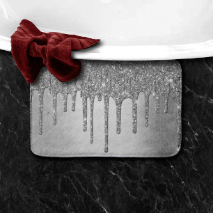 Alfombrilla De Baño Purpurina de Silvery de goteo   Platinum Faux Meta