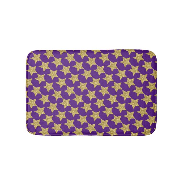 Alfombrilla De Baño Purpurina Gold Stars Purple (Anverso)