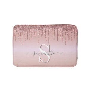 Alfombrilla De Baño Purpurina Monogramed Rosa Dorado