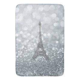 Alfombrilla De Baño Purpurina plateada brillo París Torre Eiffel Glam