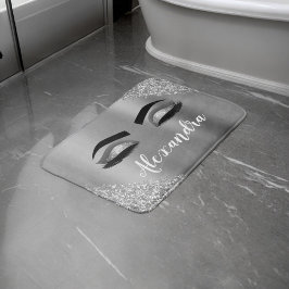Alfombrilla De Baño Purpurina plateado Sparkle Eyelashes Monograma Nom