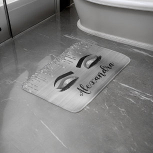 Alfombrilla De Baño Purpurina plateado Sparkle Eyelashes Monograma Nom
