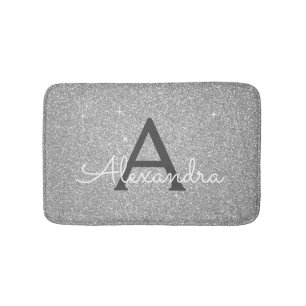 Alfombrilla De Baño Purpurina plateado Sparkle Monogram Bath Mat