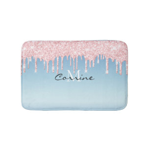Alfombrilla De Baño Purpurina rosa metálico azul de hielo monograma