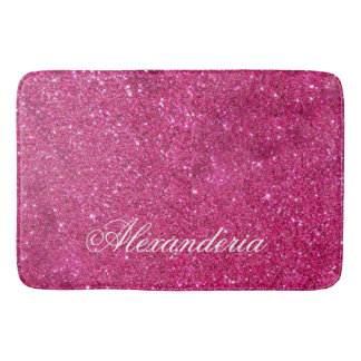 Alfombrilla De Baño Purpurina rosa personalizado y franjas blancas