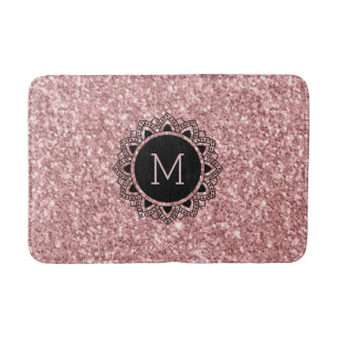 Alfombrilla De Baño Purpurina Salmón Rosa, Círculo Ornato, Monograma