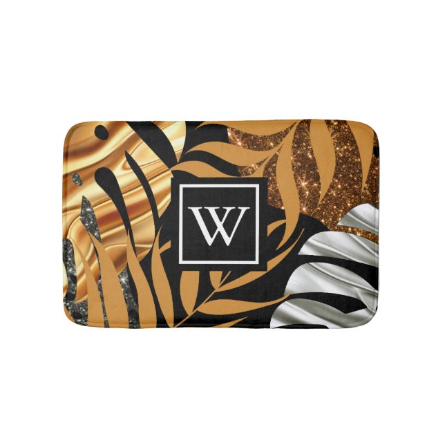 Alfombrilla De Baño Purpurina Tropical Floral (Anverso)