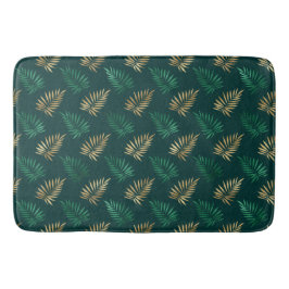 Alfombrilla De Baño Purpurina verde y dorado en hojas tropicales