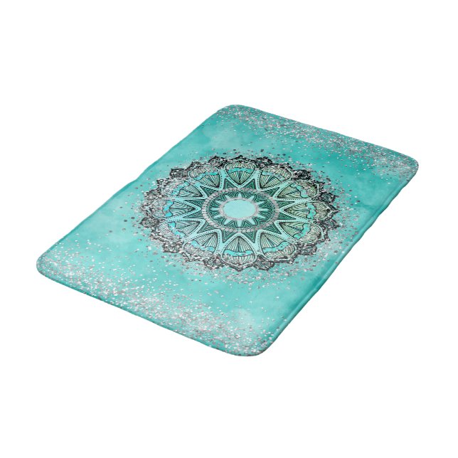 Alfombrilla De Baño Purpurinoso caprichoso Lotus Mandala en Verde azul (Angular)