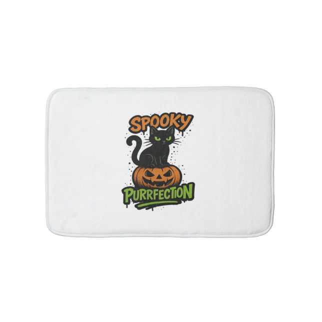 Alfombrilla De Baño Purrfección espeluznante - Gato negro lindo en la  (Anverso)