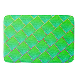 Alfombrilla De Baño Quadrados verde azulado, linhas de três cores.