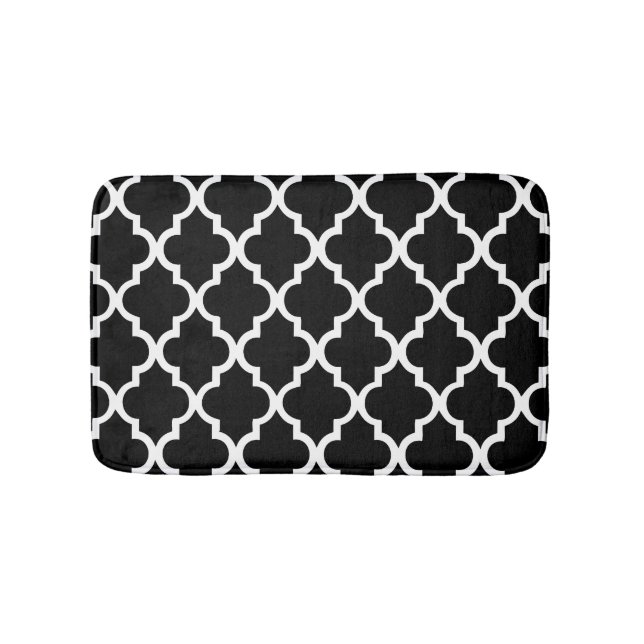 Alfombrilla De Baño Quatrefoil blanco y negro teja el modelo (Anverso)