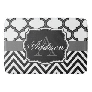 Alfombrilla De Baño Quatrefoil Chevron Monograma
