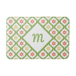 Alfombrilla De Baño Quatrefoil verde Girly Cute Daisies y Monograma