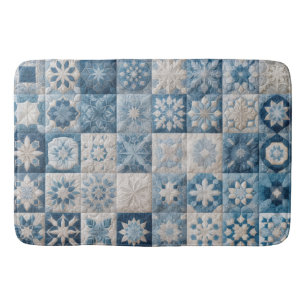 Alfombrilla De Baño Quilt de copo de nieve azul y blanco