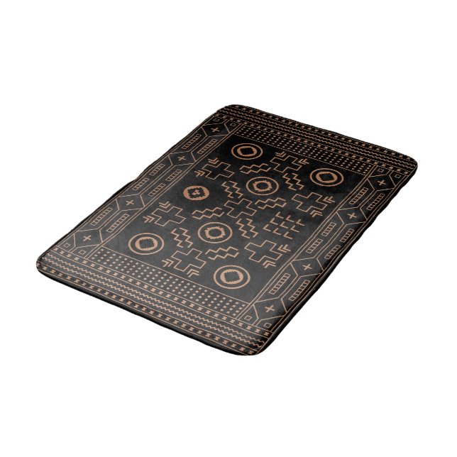 Alfombrilla De Baño Raíces doradas: Elegancia marroquí negra y tribal (Angular)