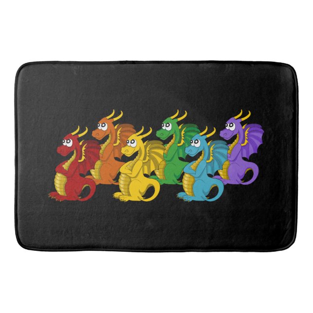 Alfombrilla De Baño Rainbow colorful dragons cartoon  (Anverso)