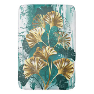 Alfombrilla De Baño Rama con hojas doradas Ginko Biloba