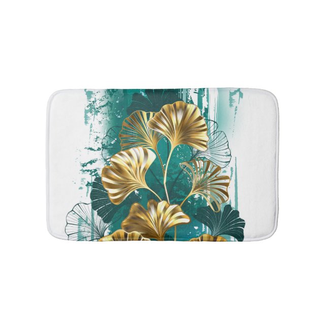 Alfombrilla De Baño Rama con hojas doradas Ginko Biloba (Anverso)