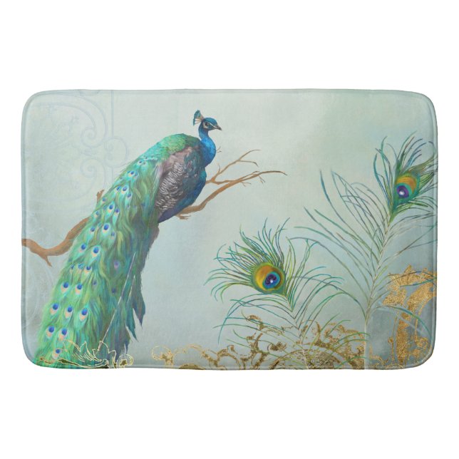 Alfombrilla De Baño Rama de árbol de plumas de pavo real elegante (Anverso)