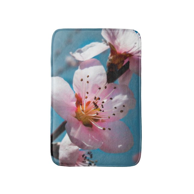 Alfombrilla De Baño Rama de flor de aguza y cielo azul (Frente vertical)