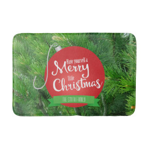Alfombrilla De Baño Ramas de Pino, Feliz Pequeña Navidad, Personalizab