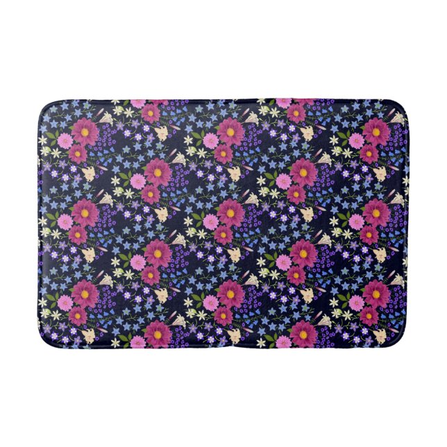 Alfombrilla De Baño Ramo de flores azul oscuro (Anverso)