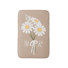 Alfombrilla De Baño Ramo de flores de margaritas blancas con monograma