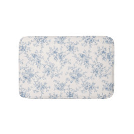 Alfombrilla De Baño Ramo Floral Toile Azul Crema Botánico Vintage