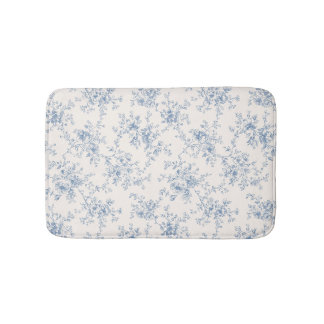 Alfombrilla De Baño Ramo Floral Toile Azul Crema Botánico Vintage