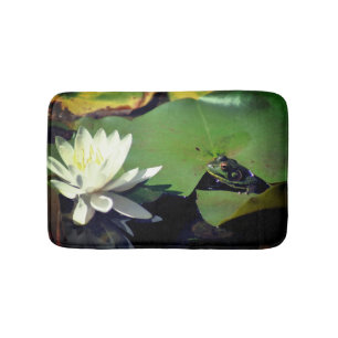 Alfombrilla De Baño Rana Admirando agua Lily Flor