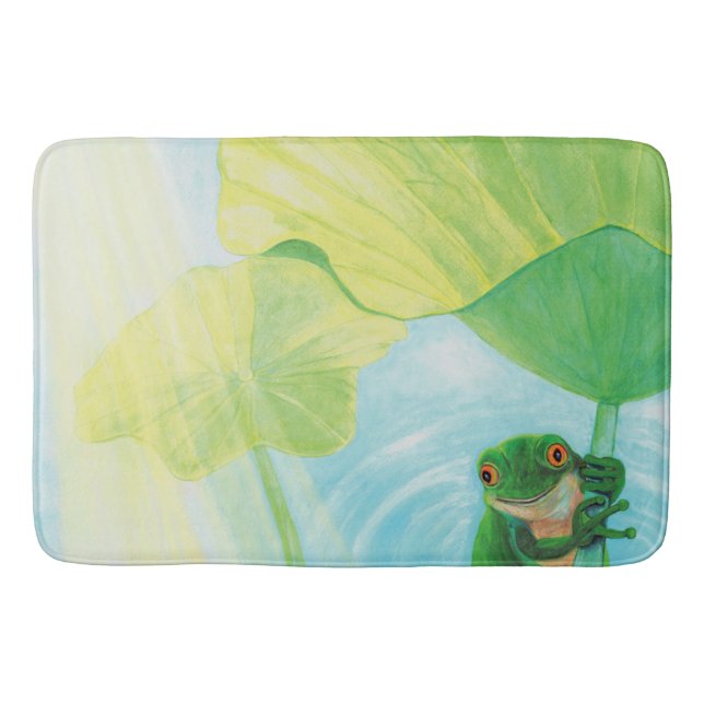 Alfombrilla De Baño Rana verde bajo Lily Pad (Anverso)