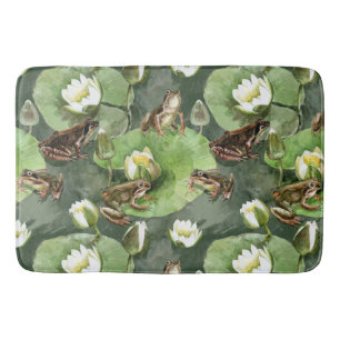 Alfombrilla De Baño Ranas de lirios de agua verdes y blancos