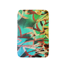 Alfombrilla De Baño Rasgos marrones sobre verde rústico y aguamarina