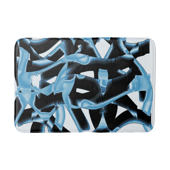 Alfombrilla De Baño Rasgos o cintas azules y negros destruidos (Anverso)