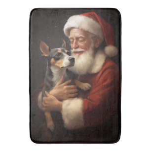 Alfombrilla De Baño Rat Terrier Con Santa Claus Navidades festivos