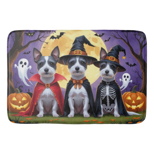 Alfombrilla De Baño Rat Terrier Perros Calabaza Halloween Graciosa (Anverso)
